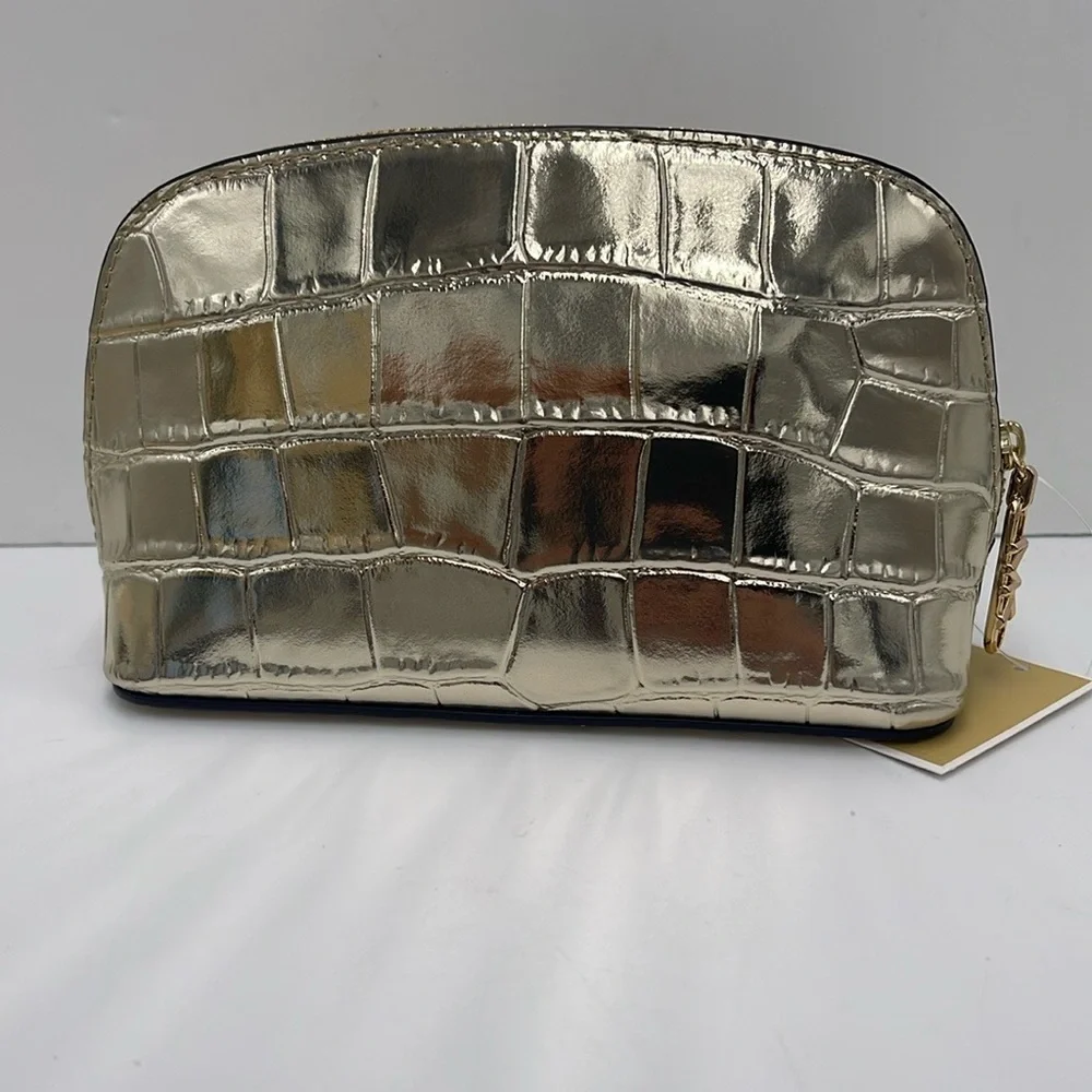 Michael Kors Empire Small Metallic Crocodile Embossed Leather Travel Pouch NWT